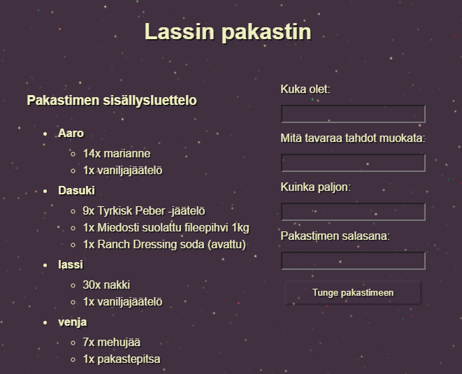 Website listing contents of a freezer